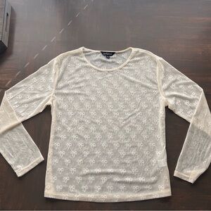 Women’s Adorable Chic See Through Bow Pattern Long Sleeve Shirt